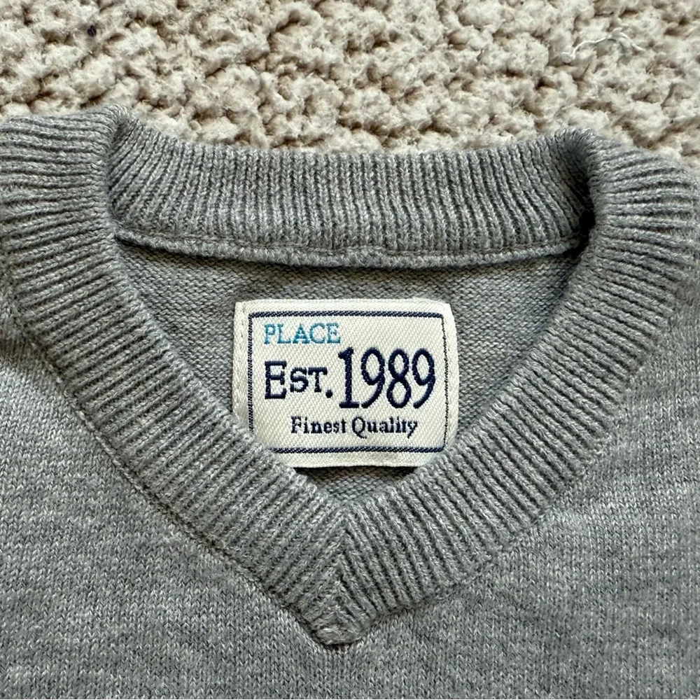 🧸 Adorable Outfit • Blue & Green Plaid Shirt with Blue Corduroys + Grey Sweater